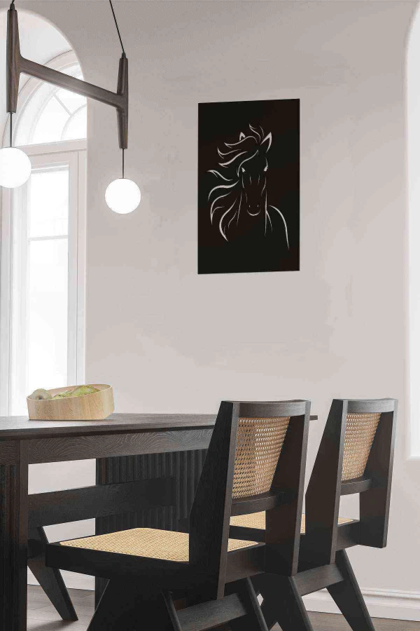 At Duvar Dekoru Tablosu Siyah Ahşap Lazer Mdf