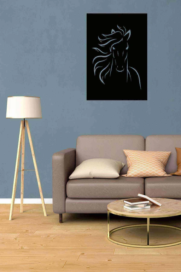 At Duvar Dekoru Tablosu Siyah Ahşap Lazer Mdf