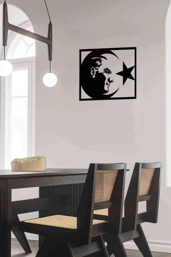 Atatürk Duvar Dekoru Tablosu Siyah Ahşap Lazer Mdf