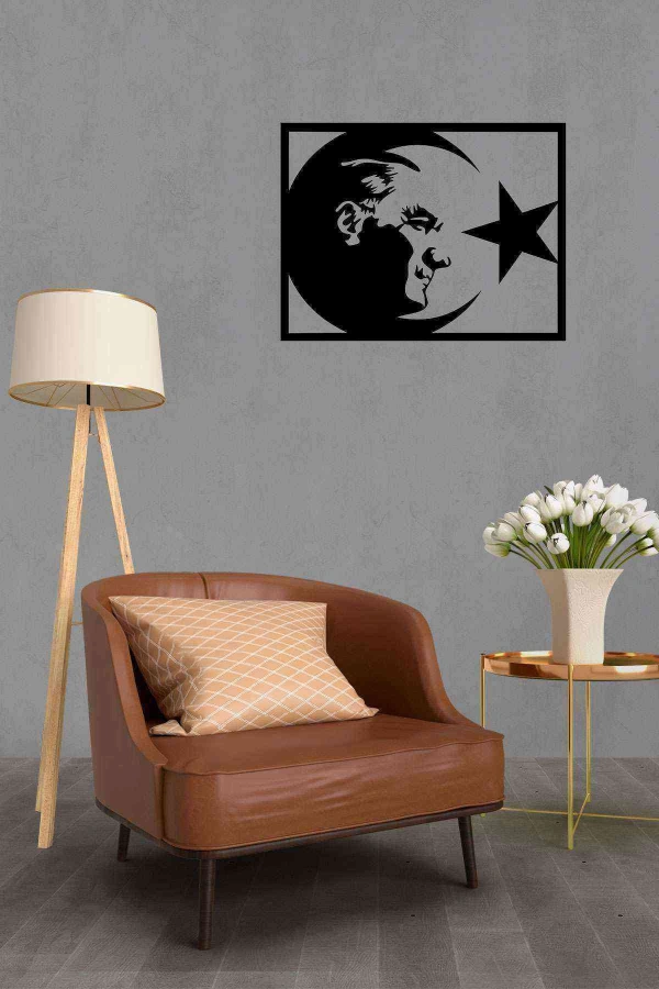 Atatürk Duvar Dekoru Tablosu Siyah Ahşap Lazer Mdf