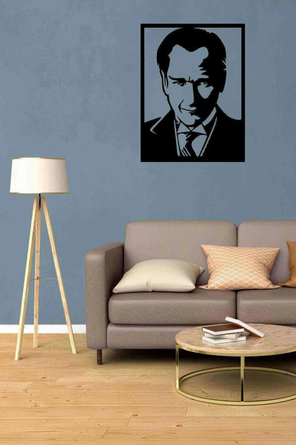 M. Kemal Atatürk Duvar Dekoru Tablosu Siyah Ahşap Lazer Mdf