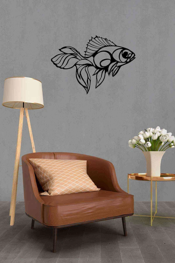 Balık Figürlü Duvar Dekoru Tablosu Siyah Ahşap Lazer Mdf