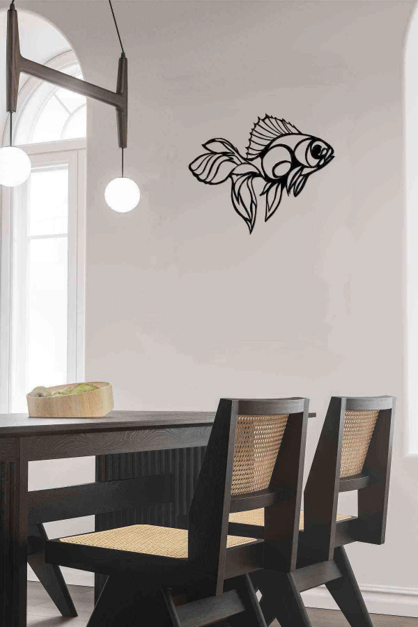 Balık Figürlü Duvar Dekoru Tablosu Siyah Ahşap Lazer Mdf