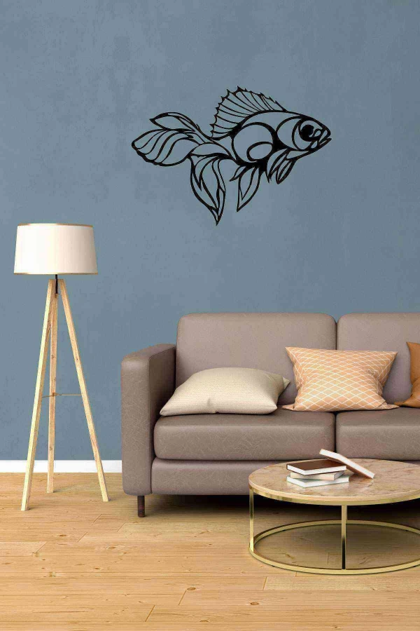 Balık Figürlü Duvar Dekoru Tablosu Siyah Ahşap Lazer Mdf