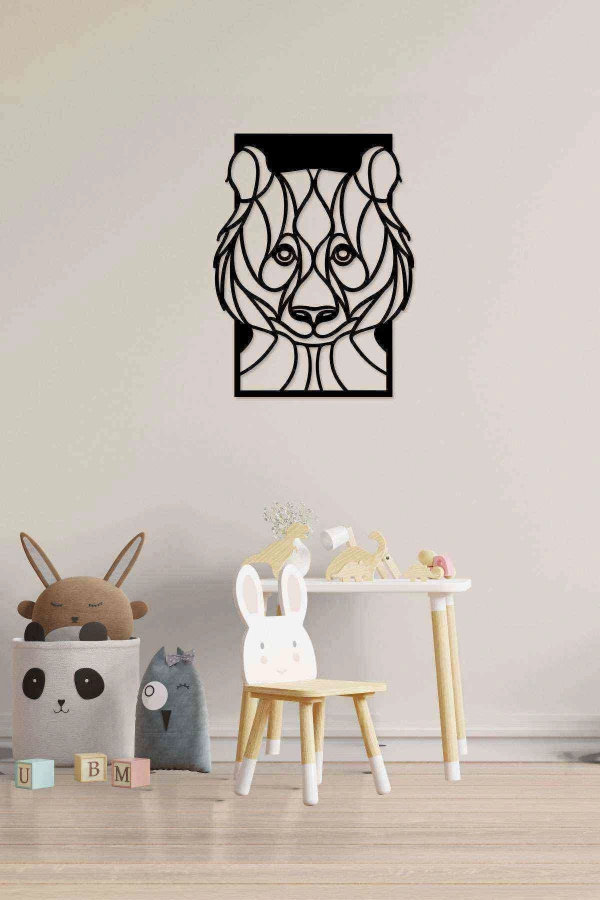 Ayı Figürlü Duvar Dekoru Tablosu Siyah Ahşap Lazer Mdf