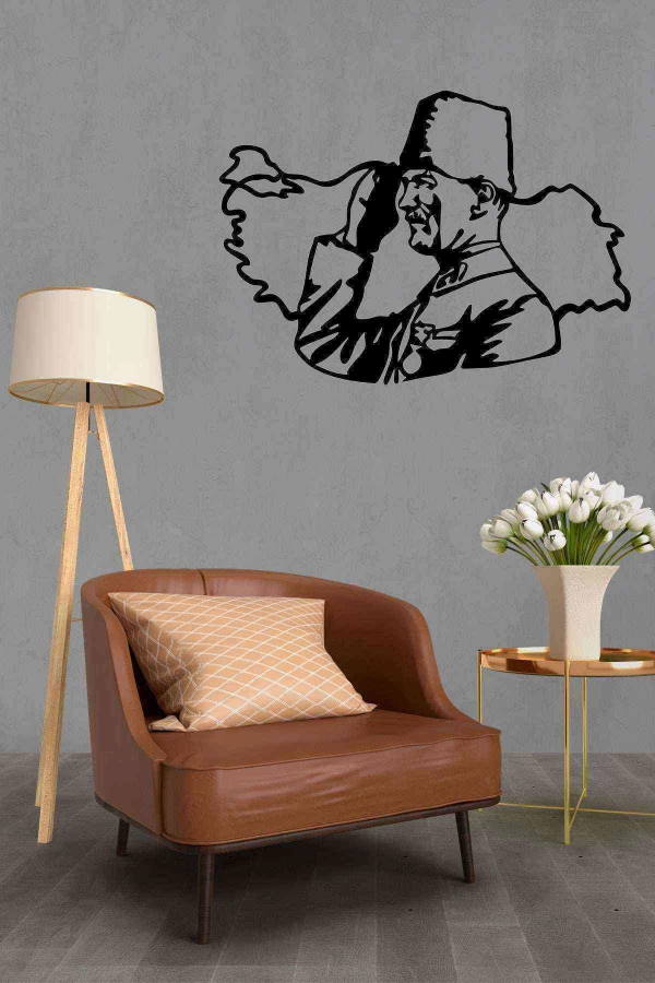 Atatürk Türkiye Haritalı Duvar Dekoru Tablosu Siyah Ahşap Lazer Mdf