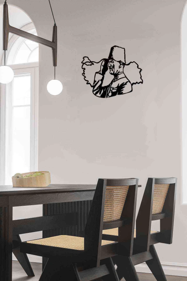 Atatürk Türkiye Haritalı Duvar Dekoru Tablosu Siyah Ahşap Lazer Mdf