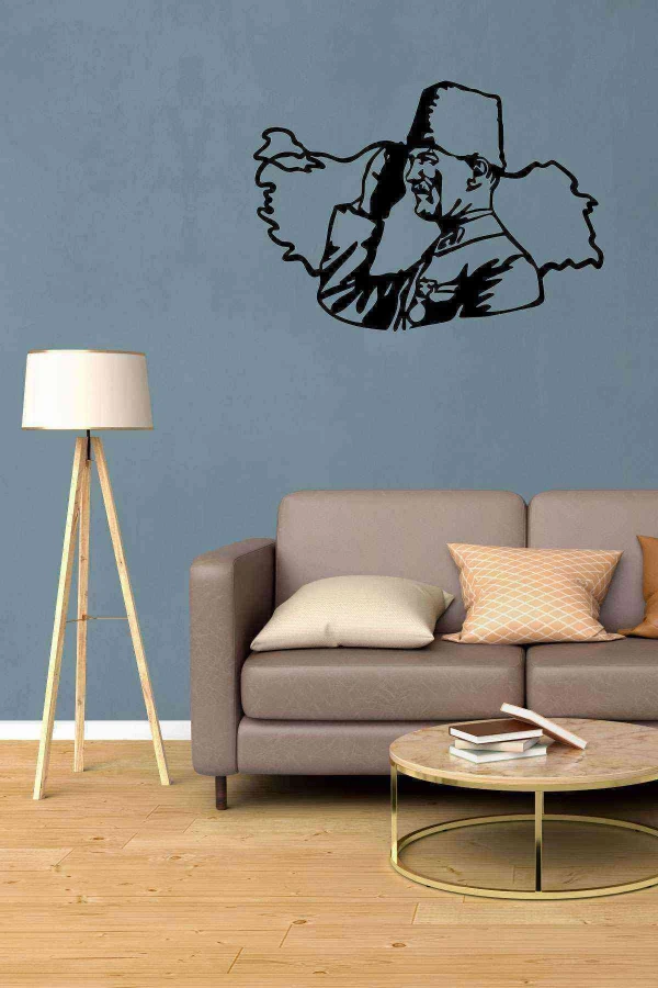 Atatürk Türkiye Haritalı Duvar Dekoru Tablosu Siyah Ahşap Lazer Mdf