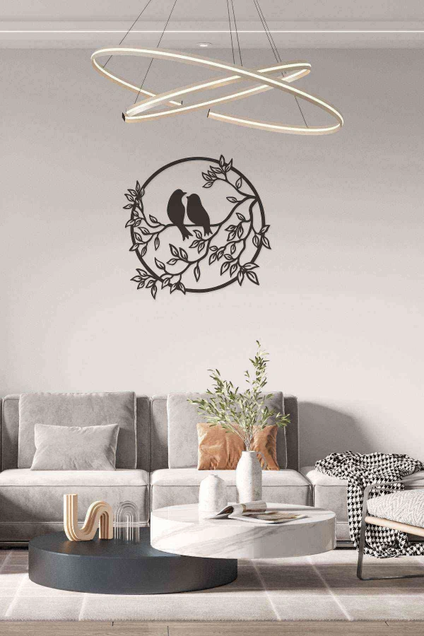 Kuş Dallar Duvar Dekoru Tablosu Siyah Ahşap Lazer Mdf