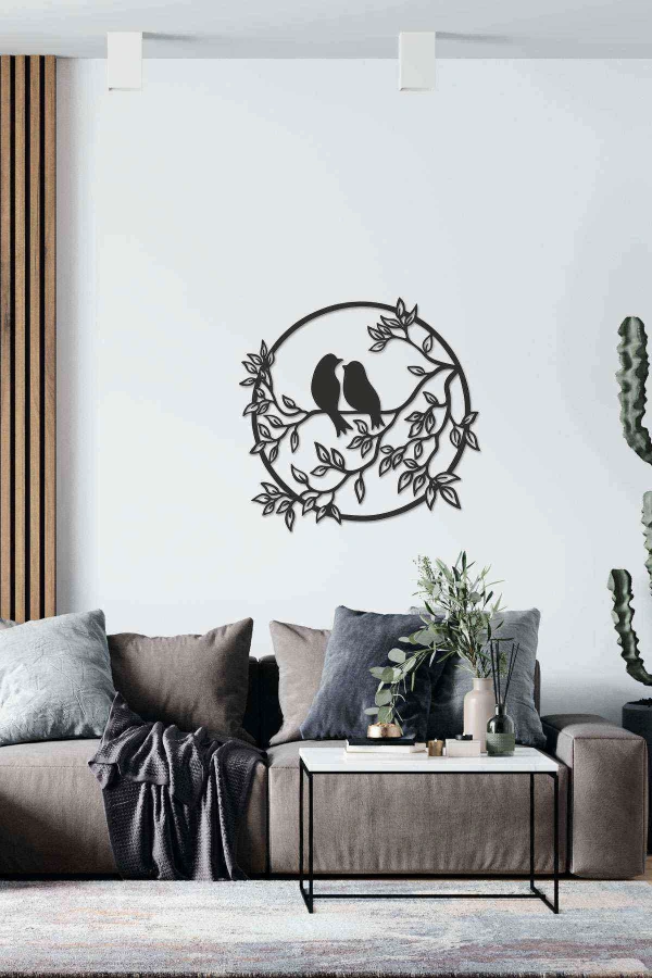 Kuş Dallar Duvar Dekoru Tablosu Siyah Ahşap Lazer Mdf