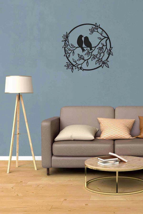 Kuş Dallar Duvar Dekoru Tablosu Siyah Ahşap Lazer Mdf