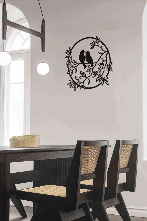 Kuş Dallar Duvar Dekoru Tablosu Siyah Ahşap Lazer Mdf