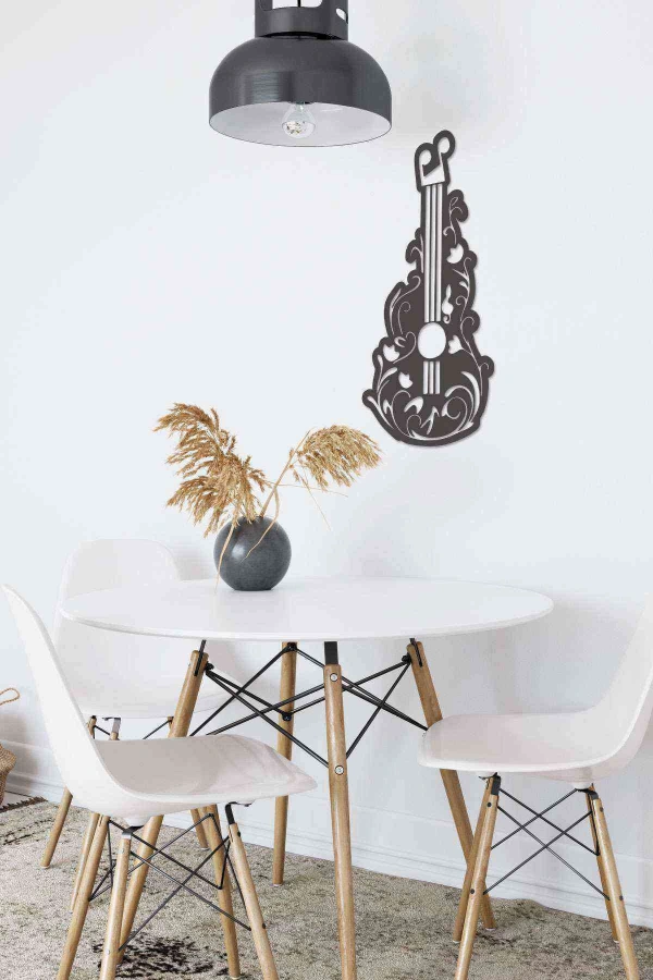 Gitar Melodi Duvar Dekoru Tablosu Siyah Ahşap Lazer Mdf