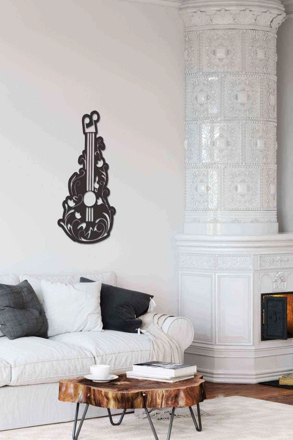 Gitar Melodi Duvar Dekoru Tablosu Siyah Ahşap Lazer Mdf
