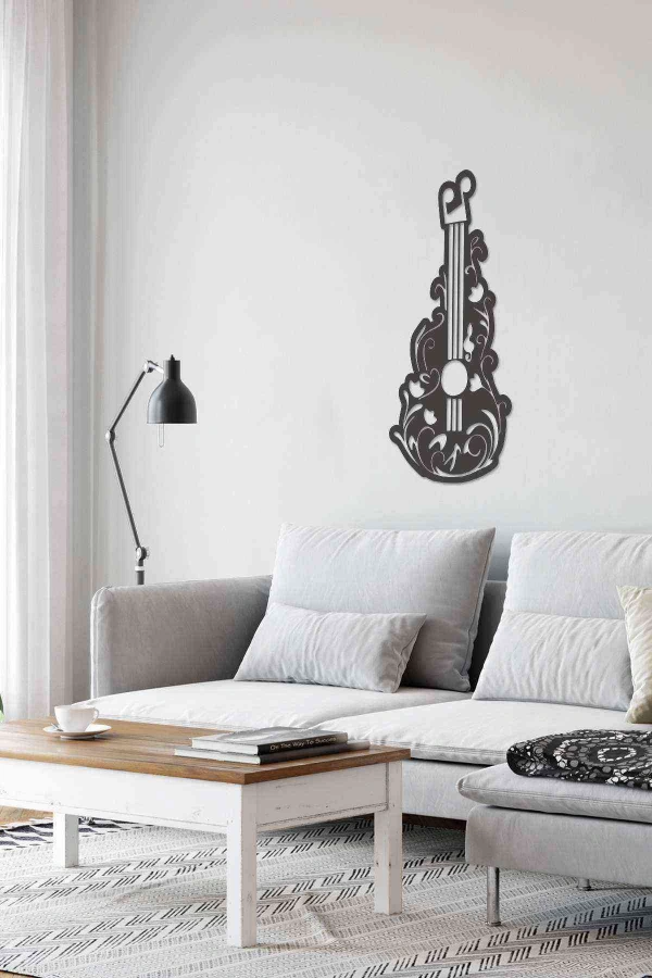 Gitar Melodi Duvar Dekoru Tablosu Siyah Ahşap Lazer Mdf