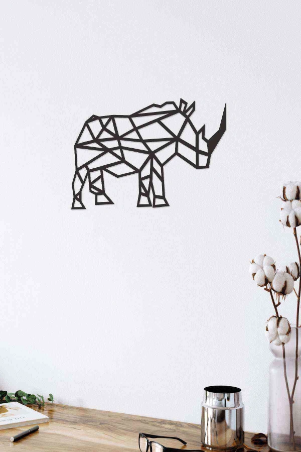 Gergedan Duvar Dekoru Tablosu Siyah Ahşap Lazer Mdf