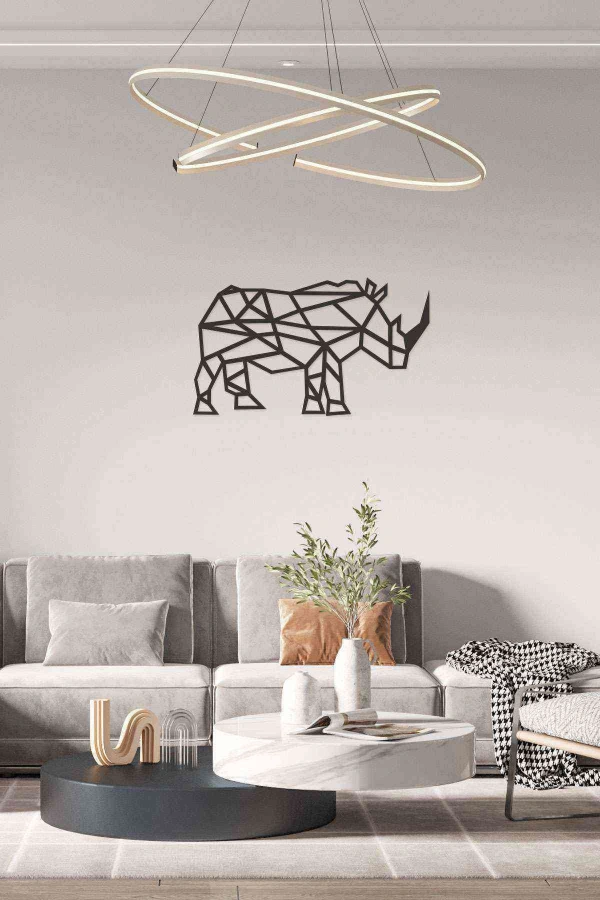 Gergedan Duvar Dekoru Tablosu Siyah Ahşap Lazer Mdf