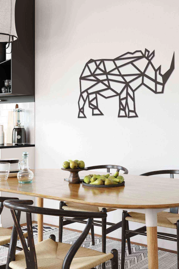 Gergedan Duvar Dekoru Tablosu Siyah Ahşap Lazer Mdf