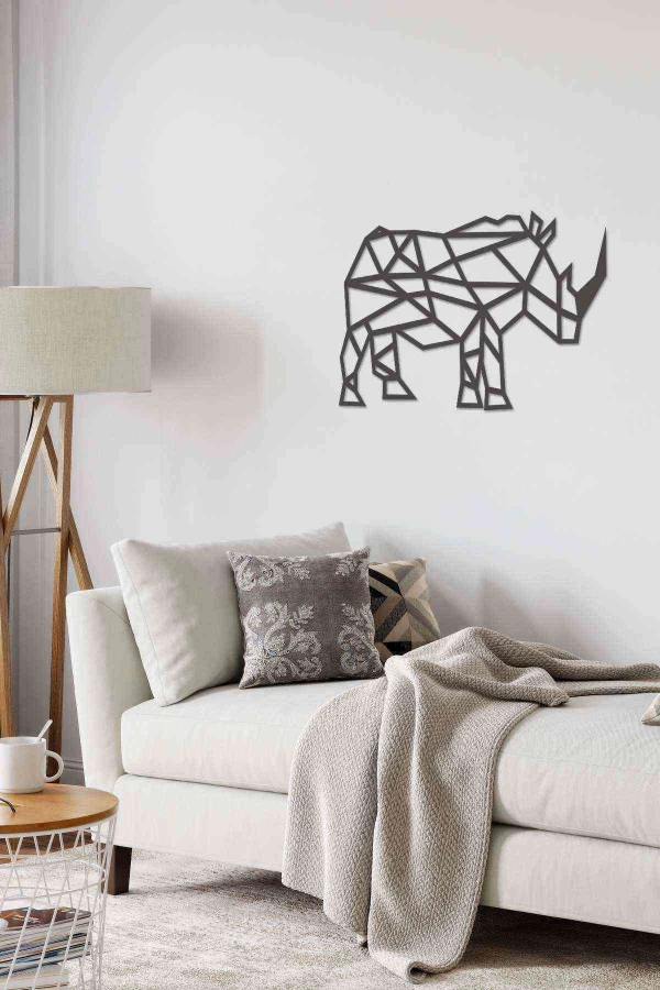 Gergedan Duvar Dekoru Tablosu Siyah Ahşap Lazer Mdf