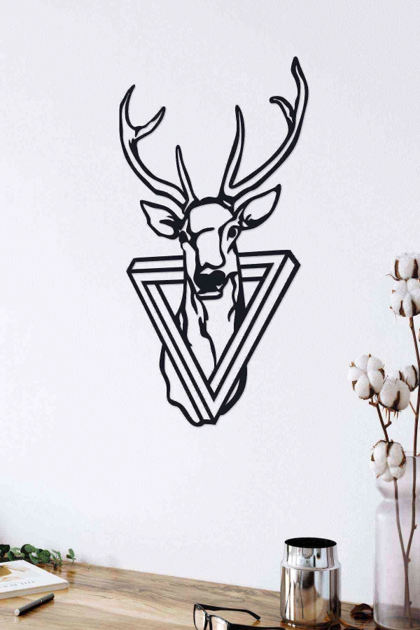 Geyik Yeni Duvar Dekoru Tablosu Siyah Ahşap Lazer Mdf