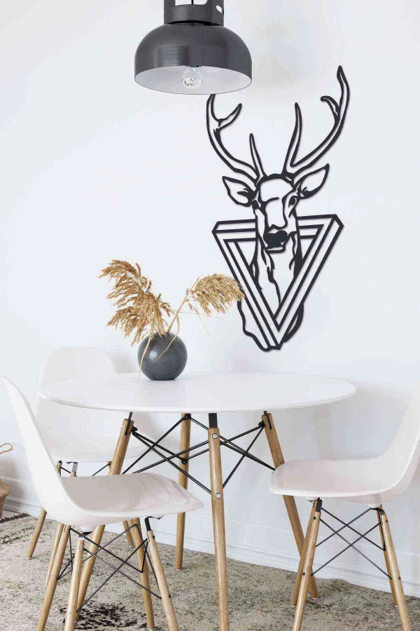 Geyik Yeni Duvar Dekoru Tablosu Siyah Ahşap Lazer Mdf