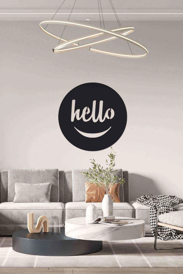 Hello Duvar Dekoru Tablosu Siyah Ahşap Lazer Mdf