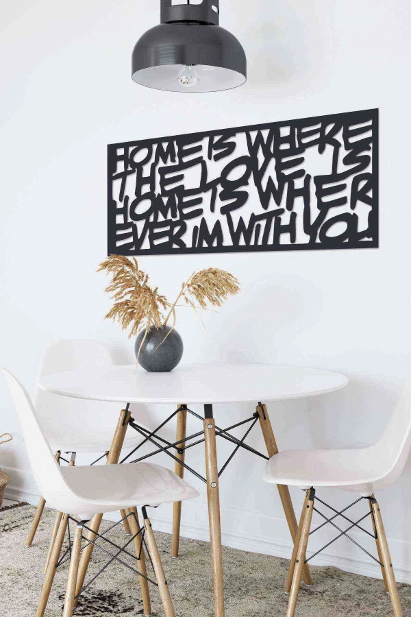 Home Is Where Duvar Dekoru Tablosu Siyah Ahşap Lazer Mdf