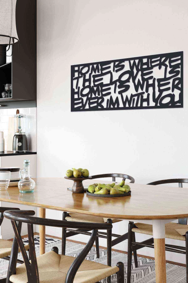 Home Is Where Duvar Dekoru Tablosu Siyah Ahşap Lazer Mdf