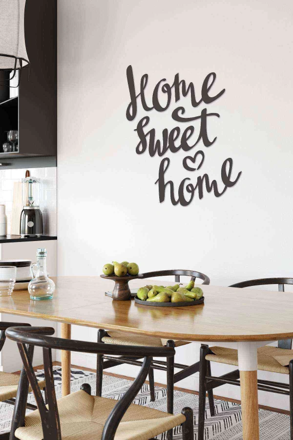 Home Sweet Home Duvar Dekoru Tablosu Siyah Ahşap Lazer Mdf