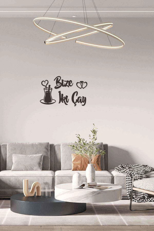 Bize Iki Çay Duvar Dekoru Tablo Siyah Ahşap Mdf