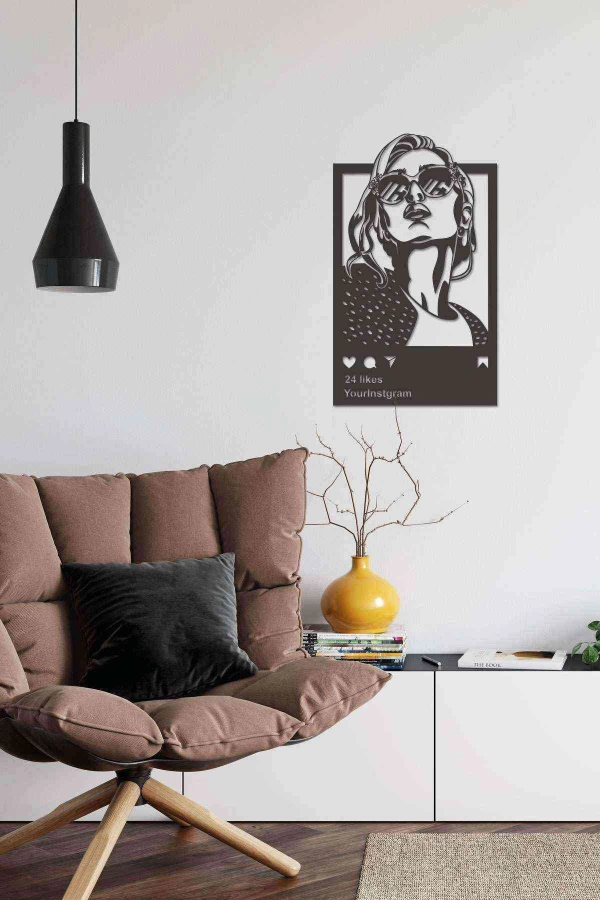Kadın Instagram Duvar Dekoru Tablo Siyah Ahşap Mdf