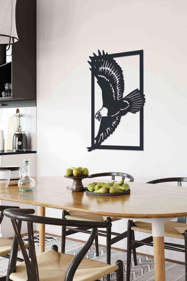 Uçan Kartal Duvar Dekoru Tablo Siyah Ahşap Mdf