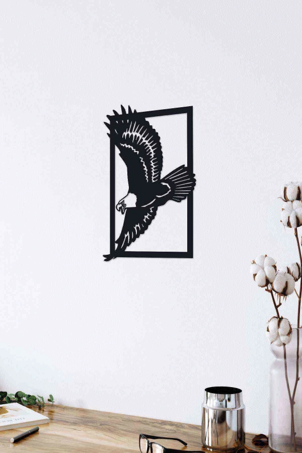 Uçan Kartal Duvar Dekoru Tablo Siyah Ahşap Mdf