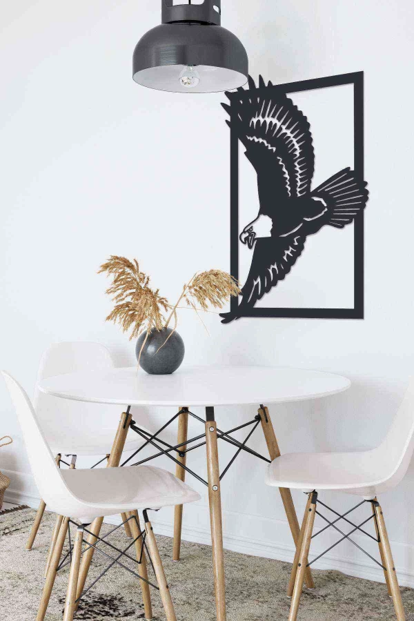 Uçan Kartal Duvar Dekoru Tablo Siyah Ahşap Mdf