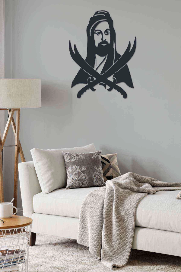 Hz Ali iki kılıç Duvar Dekoru Tablo Siyah Ahşap Mdf