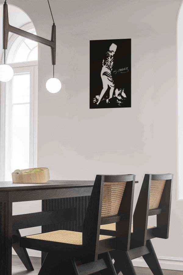 Atatürk Silüetli Duvar Dekoru Tablosu Siyah Ahşap Lazer Mdf