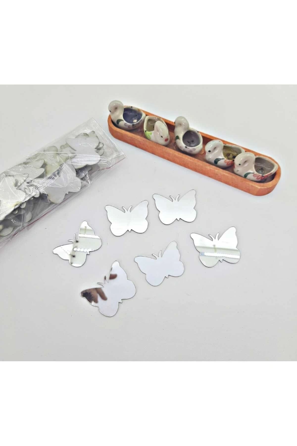 Pleksi Kelebek Dekoru Gümüş 3 Cm 100 Adet