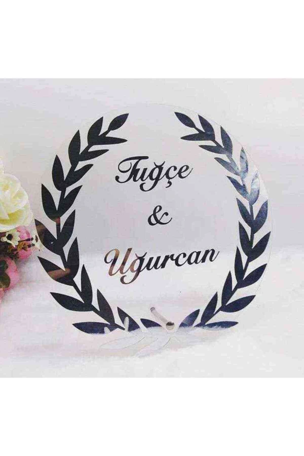 25x25 cm Sarmaşıklı Şeffaf Pleksi İsimlik Masa Üstü İsim Ayna isimlik Söz Nişan