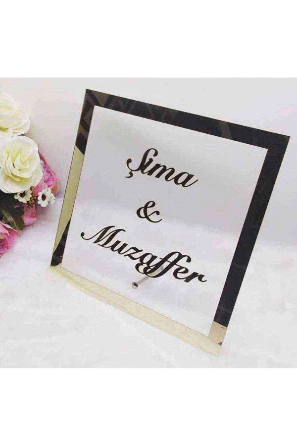 25x25 cm Kare Pleksi İsimlik Masa Üstü İsim Ayna isimlik Söz Nişan