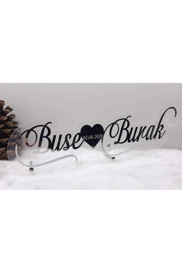 40x13 Cm Masaüstü Pleksi Isimlik Söz Nişan Kına Gümüş