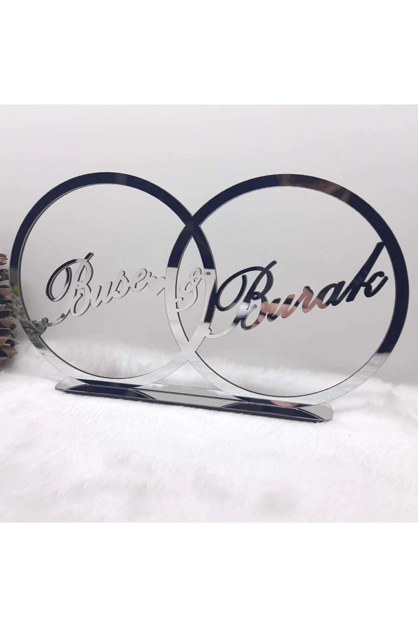35x23 Cm Masaüstü Pleksi Isimlik Söz Nişan Kına Gümüş