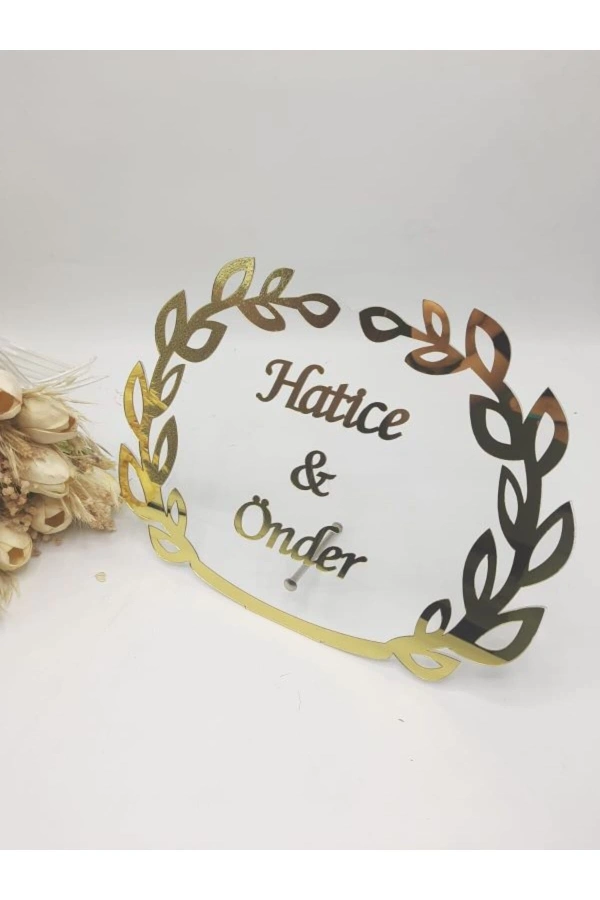 28x25 Cm Sarmaşık Masaüstü Pleksi Isimlik Söz Nişan Kına Gold