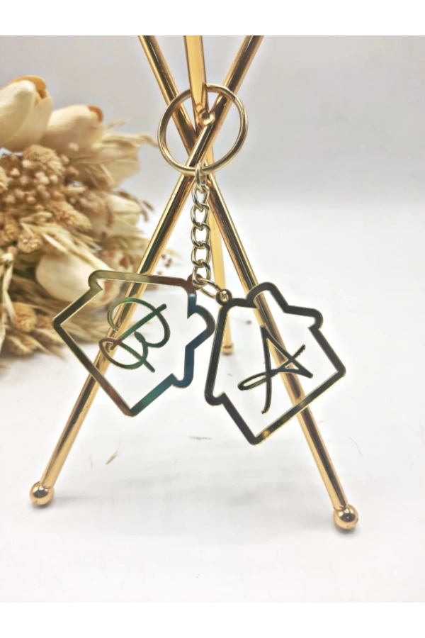 PLEKSİ ANAHTARLIK İKİLİ OLARAK EV MODEL GOLD