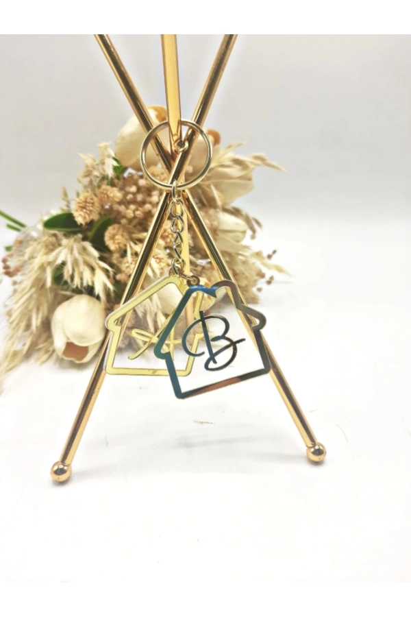 PLEKSİ ANAHTARLIK İKİLİ OLARAK EV MODEL GOLD