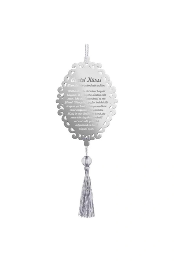 Gümüş Çift Taraflı Ayetel Kürsi Pleksi Araba Dikiz Aynası Süsü