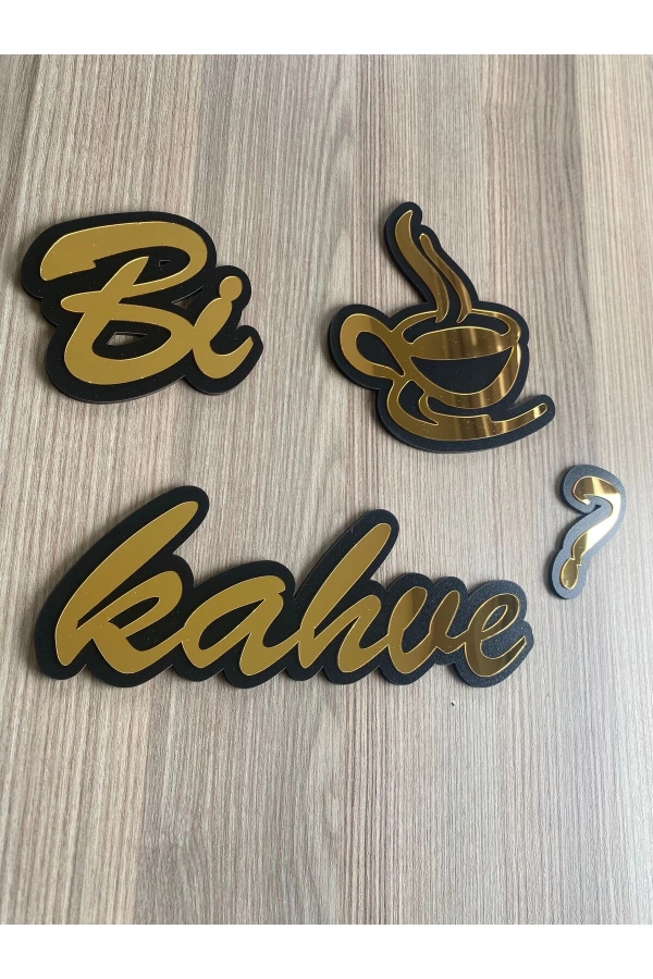 Bi kahve Siyah Beyaz Zemin Üzeri Gold Pleksi Duvar Yazısı Mutfak Duvar Dekoru 2