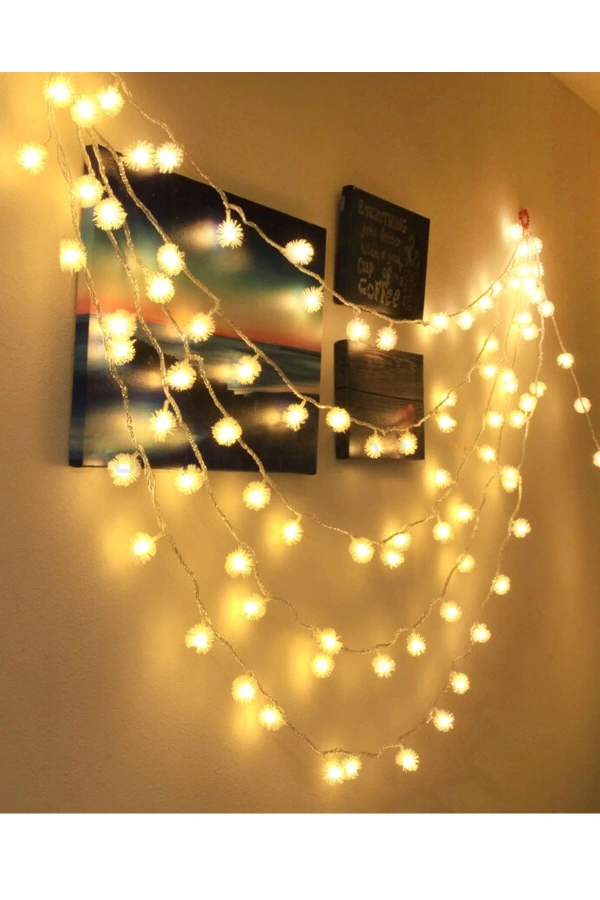 5 Metre 28 Led Fişli Eklenebilir 8 Animasyonlu Aydınlatma Ip Led Işıklı Ponpon Dizeleri Sarı