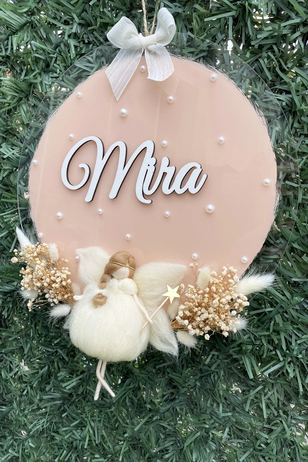 Pleksi Keçe Peri Bebek Kapı Süsü İsimlik Makrome 30x30 cm