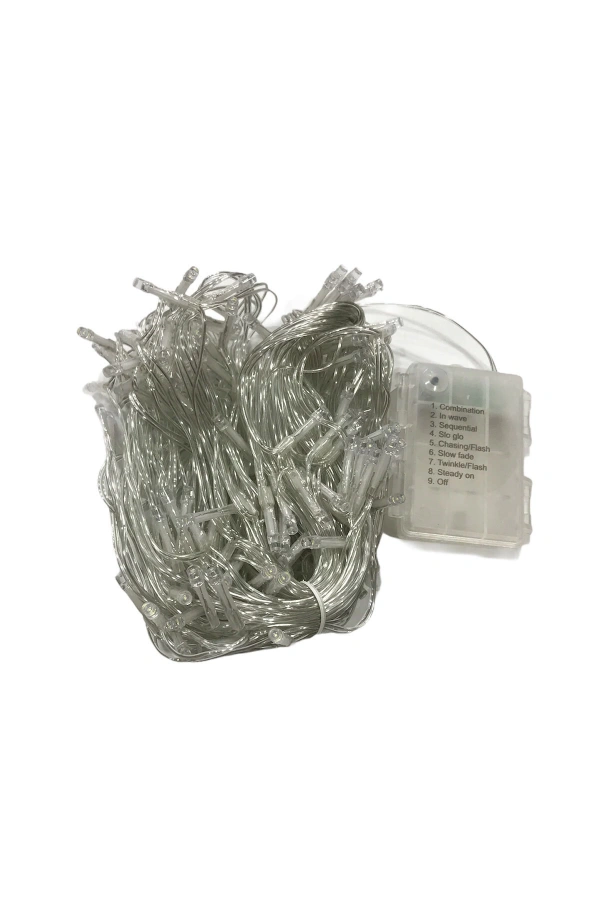 2x2 Pilli 8 Fonksiyonlu 200 Led 10 Saçak Şerit Led Perde Led İp Led Suya Dayanıklı