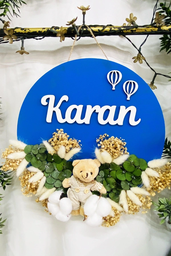 Ayıcıklı Bebek Odası Pleksi Kapı Süsü İsimlik Makrome 30x30 cm